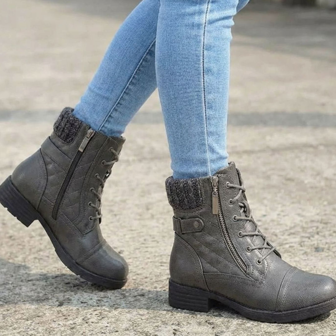 Women's Quilted Faux-Leather Lace-Up Block Heel Ankle Boots