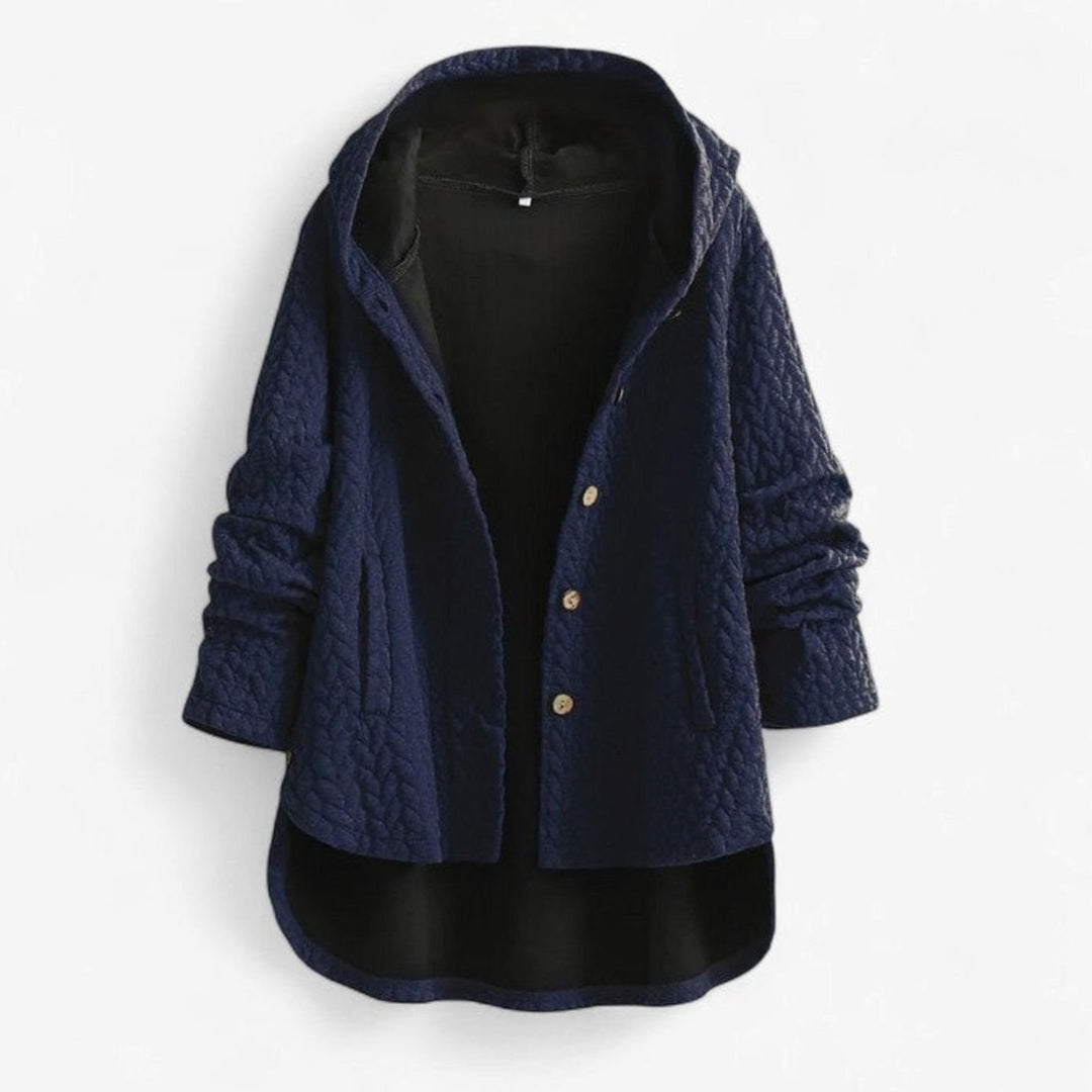 Women's Quilted Hooded Button-Front Asymmetric Coat - Blue