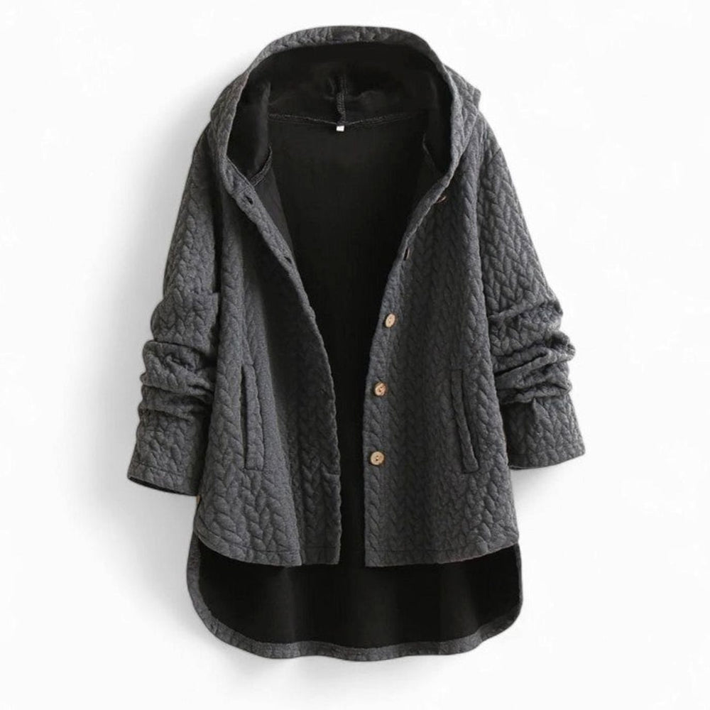 Women's Quilted Hooded Button-Front Asymmetric Coat - Gray