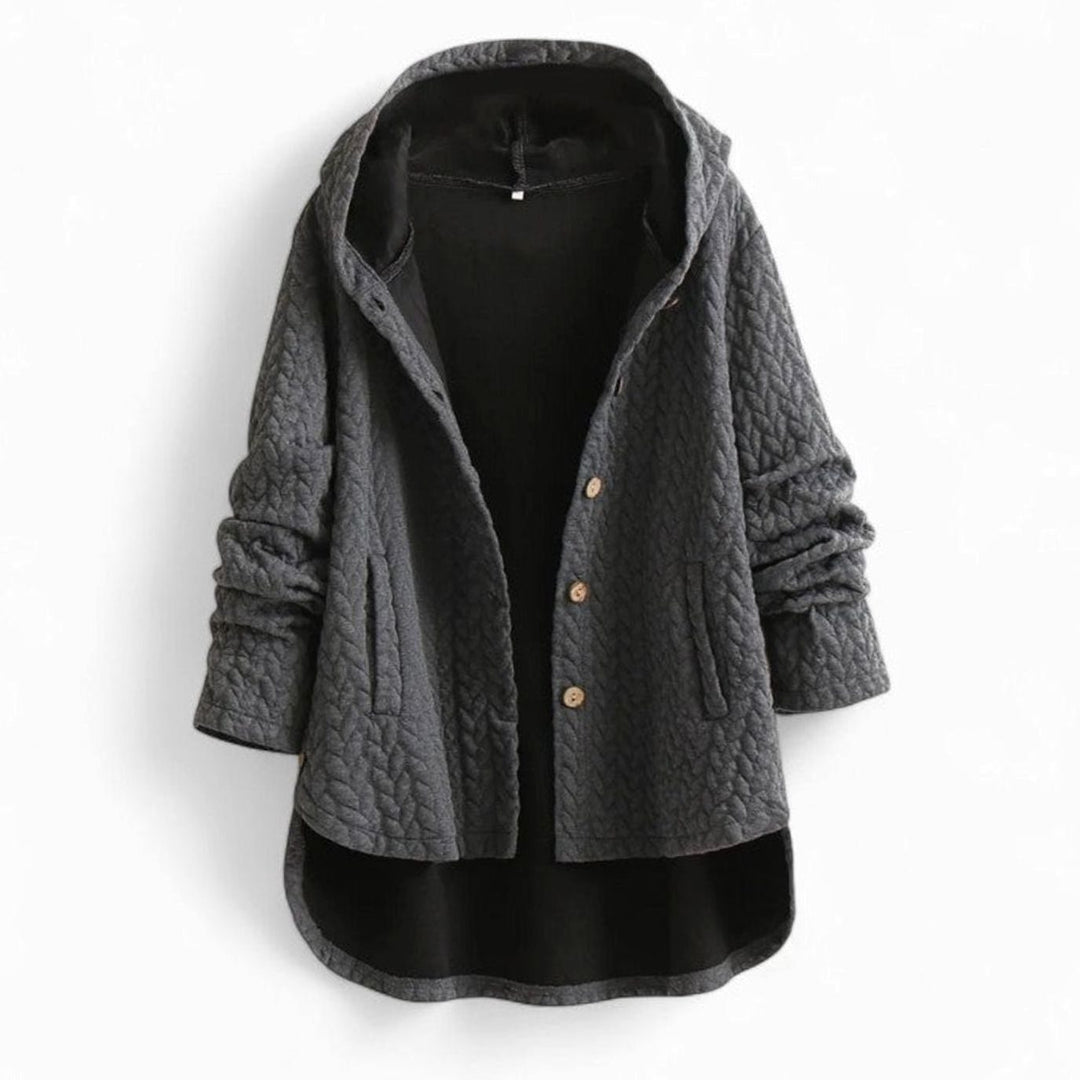 Women's Quilted Hooded Button-Front Asymmetric Coat - Gray