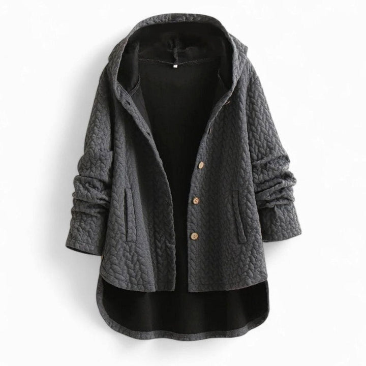 Women's Quilted Hooded Button-Front Asymmetric Coat - Gray
