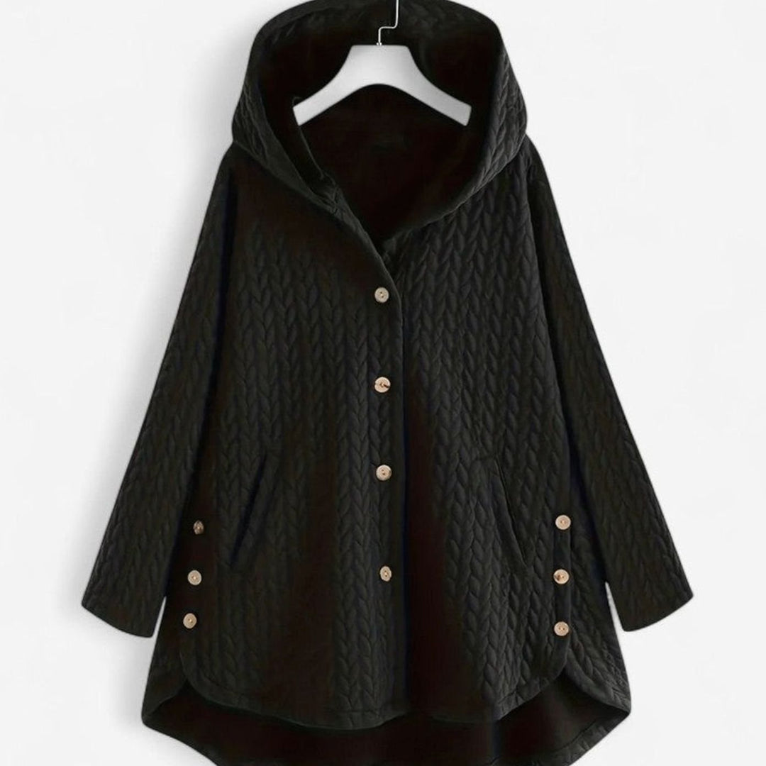 Women's Quilted Hooded Button-Front Asymmetric Coat - Black