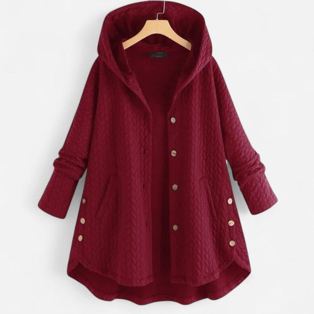 Women's Quilted Hooded Button-Front Asymmetric Coat - Red