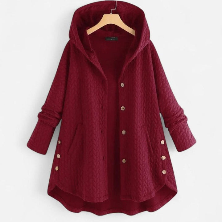 Women's Quilted Hooded Button-Front Asymmetric Coat - Red