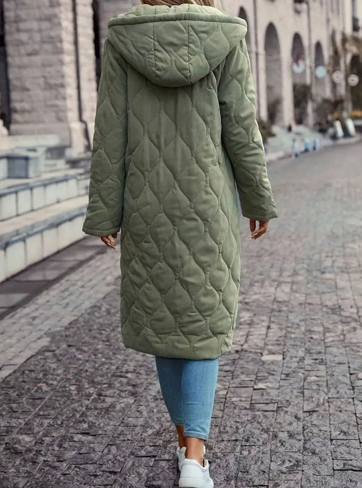 Women's Quilted Hooded Puffer Jacket Long Zip-Up Coat