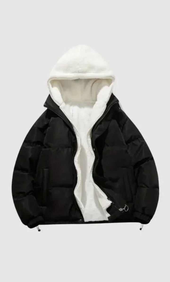Women's Quilted Puffer Coat Sherpa-Lined Hooded Winter Jacket - Black