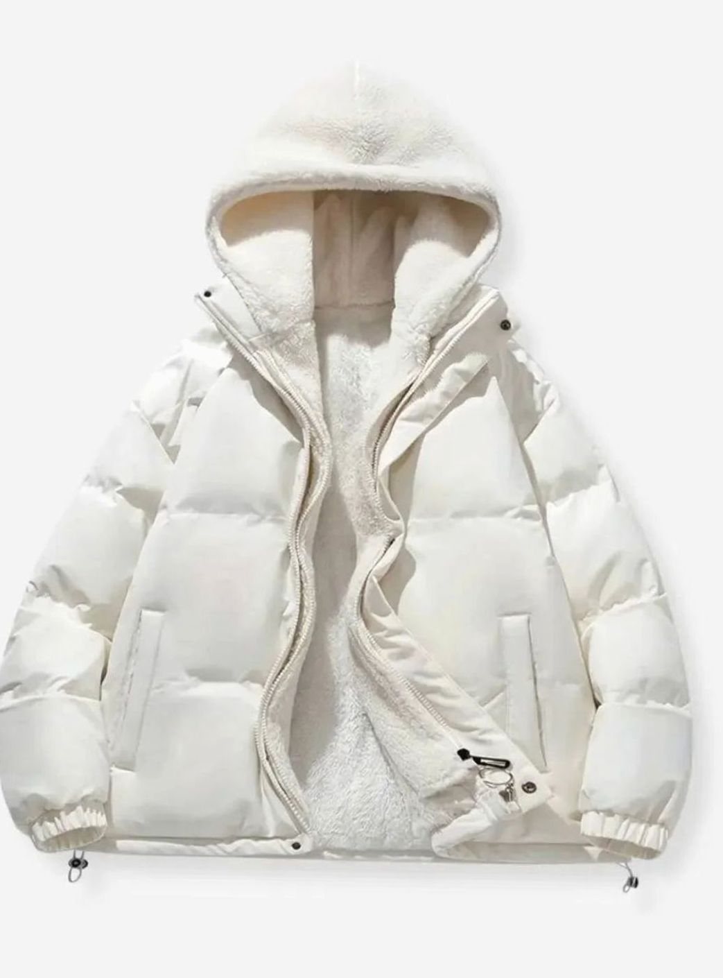 Women's Quilted Puffer Coat Sherpa-Lined Hooded Winter Jacket - White