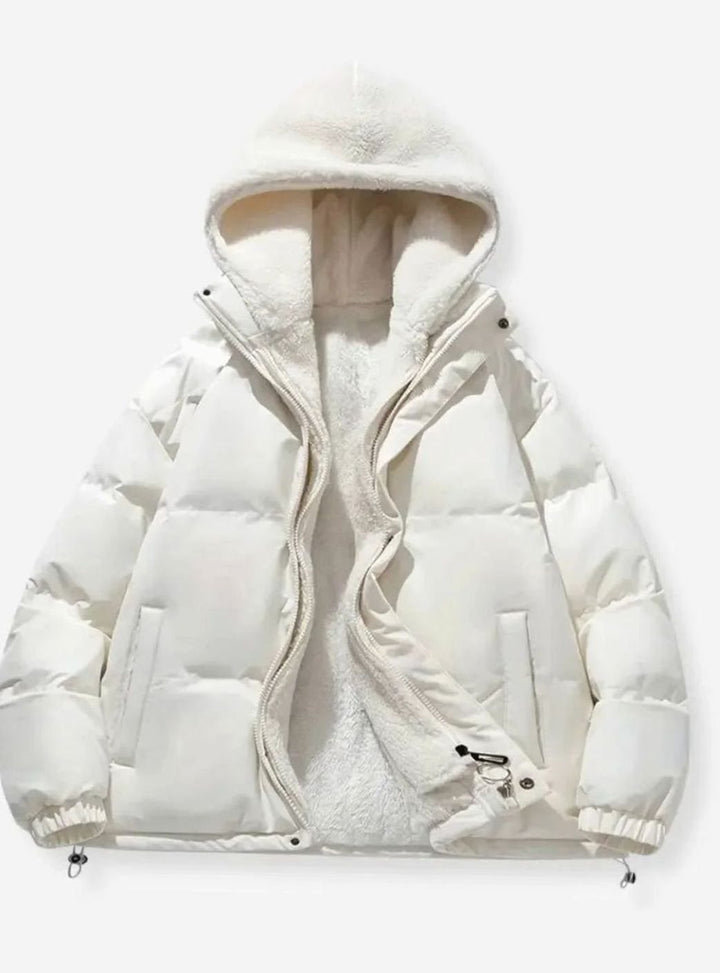 Women's Quilted Puffer Coat Sherpa-Lined Hooded Winter Jacket - White