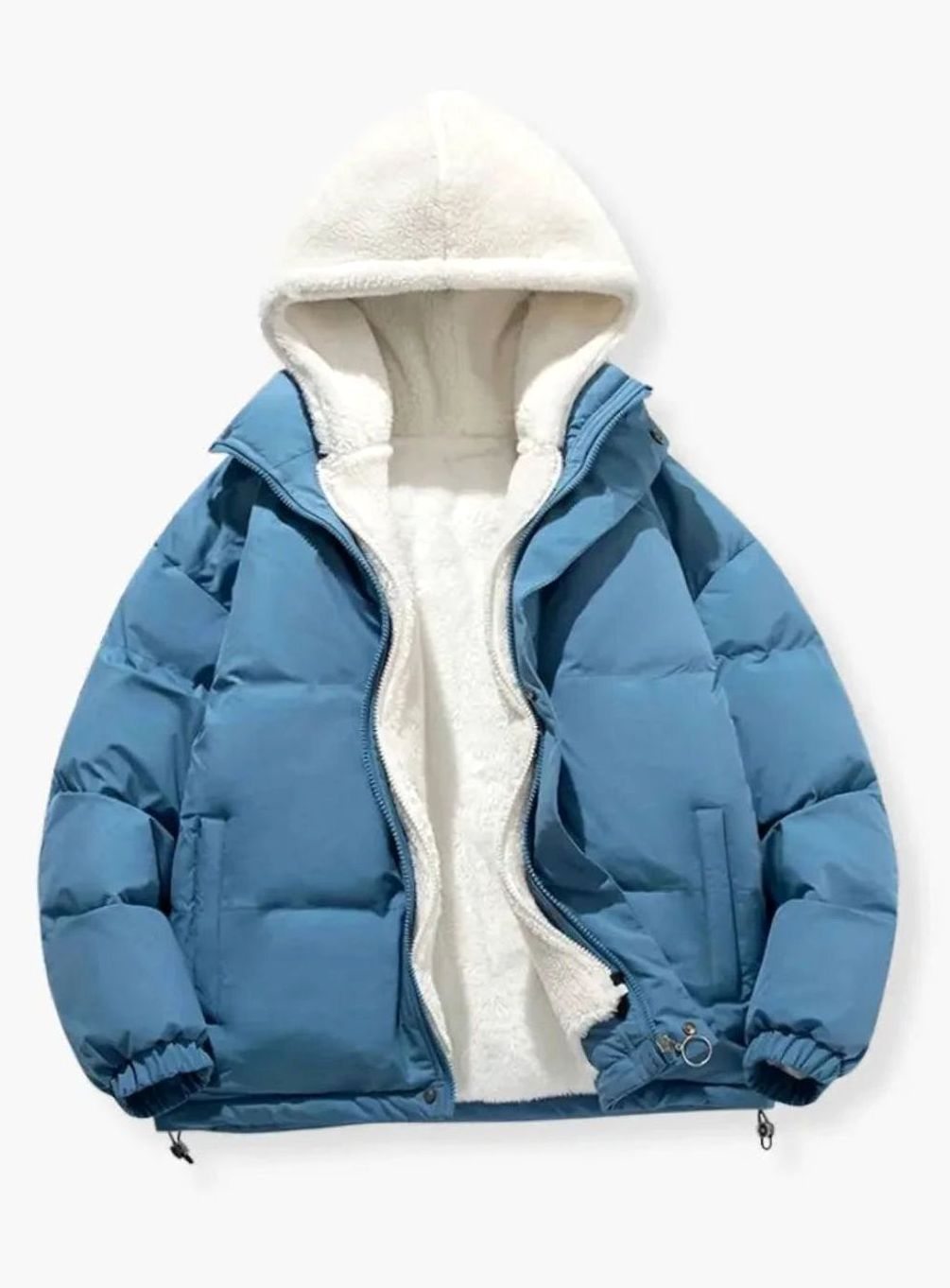 Women's Quilted Puffer Coat Sherpa-Lined Hooded Winter Jacket - Blue