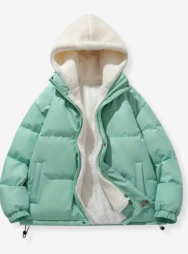 Women's Quilted Puffer Coat Sherpa-Lined Hooded Winter Jacket - Mint Green