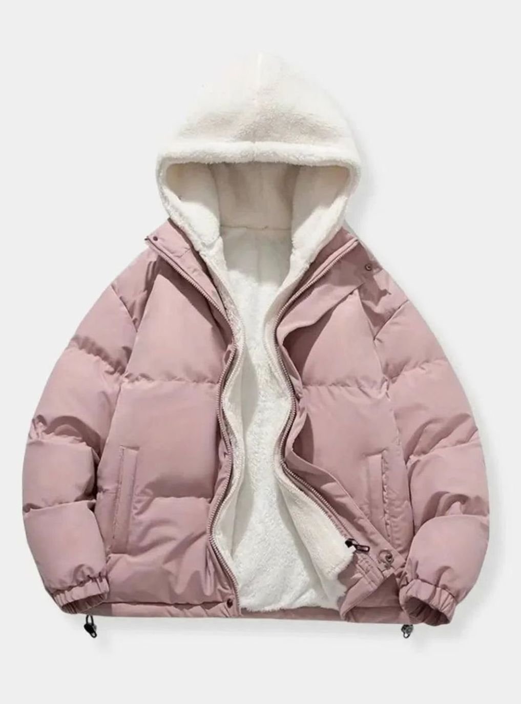 Women's Quilted Puffer Coat Sherpa-Lined Hooded Winter Jacket - Pink