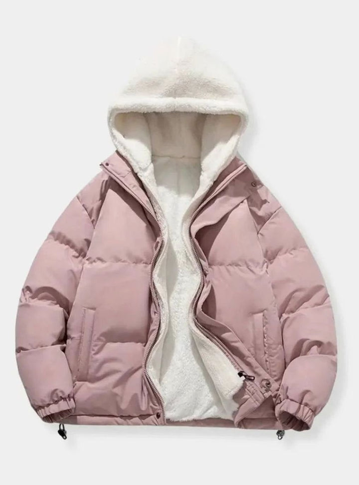 Women's Quilted Puffer Coat Sherpa-Lined Hooded Winter Jacket - Pink
