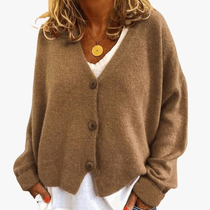 Women's Relaxed Drop-Shoulder V-Neck Button Cardigan - Khaki