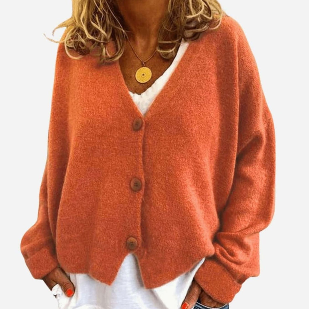 Women's Relaxed Drop-Shoulder V-Neck Button Cardigan - Orange