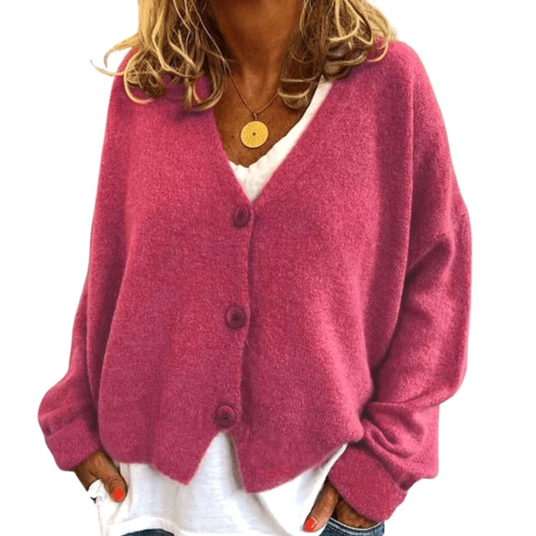 Women's Relaxed Drop-Shoulder V-Neck Button Cardigan - Pink