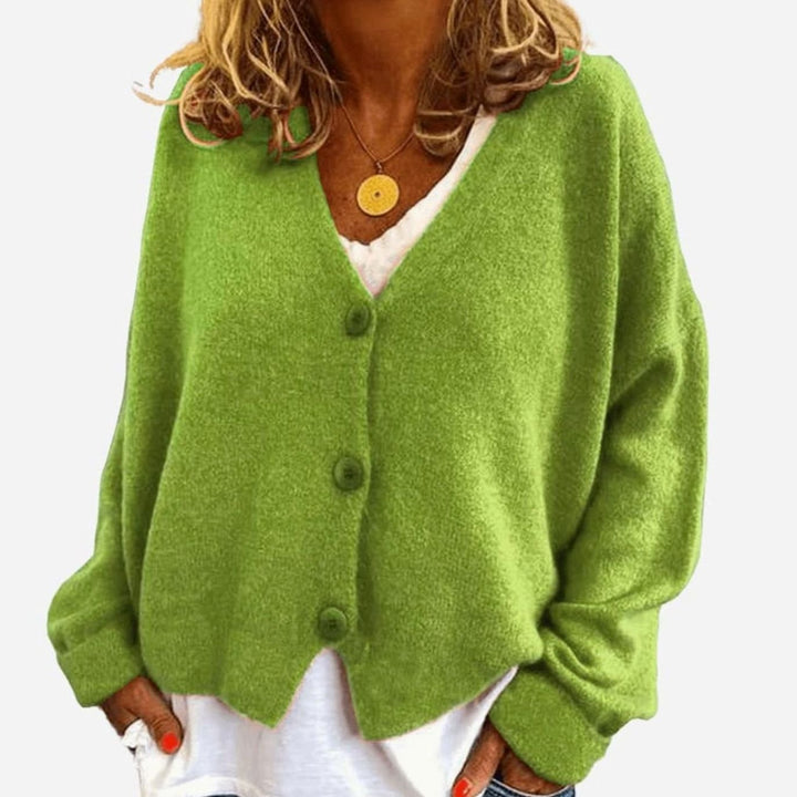 Women's Relaxed Drop-Shoulder V-Neck Button Cardigan - Lime