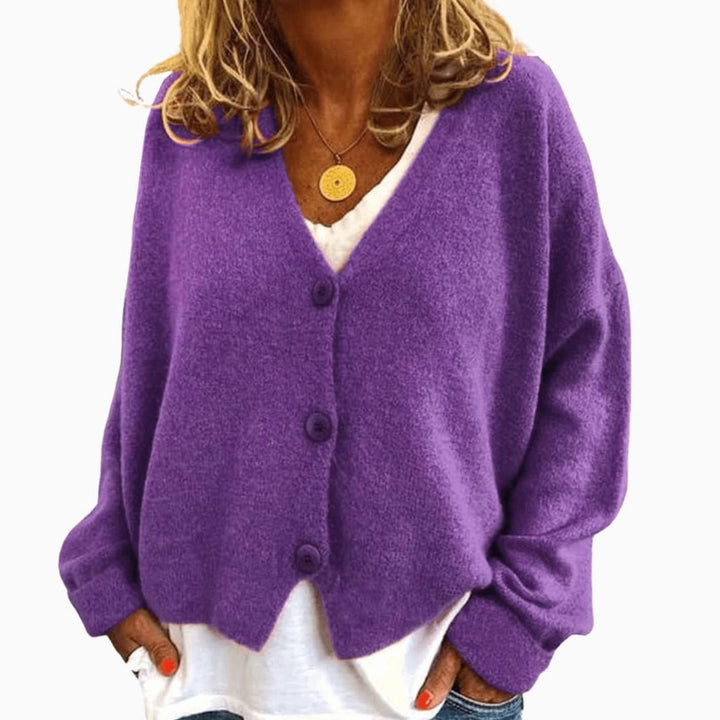 Women's Relaxed Drop-Shoulder V-Neck Button Cardigan - Purple