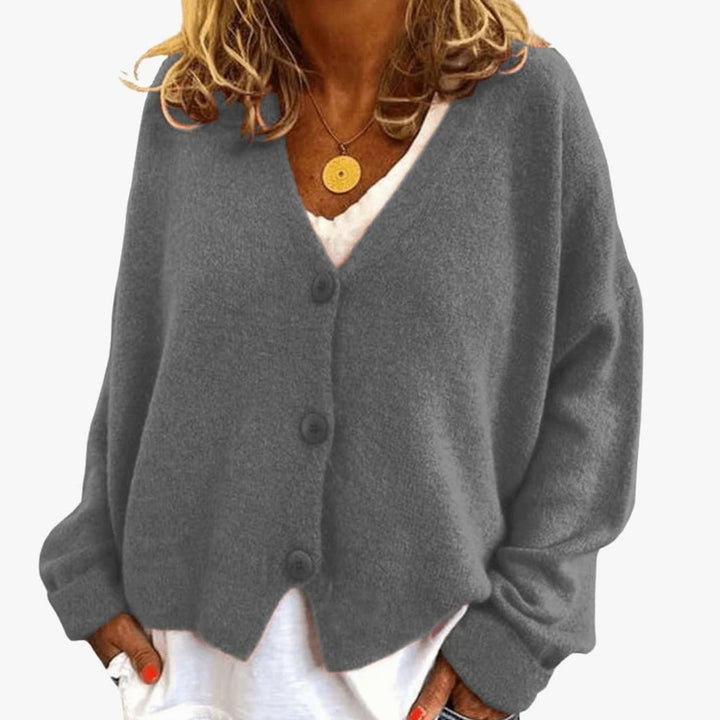 Women's Relaxed Drop-Shoulder V-Neck Button Cardigan - Gray