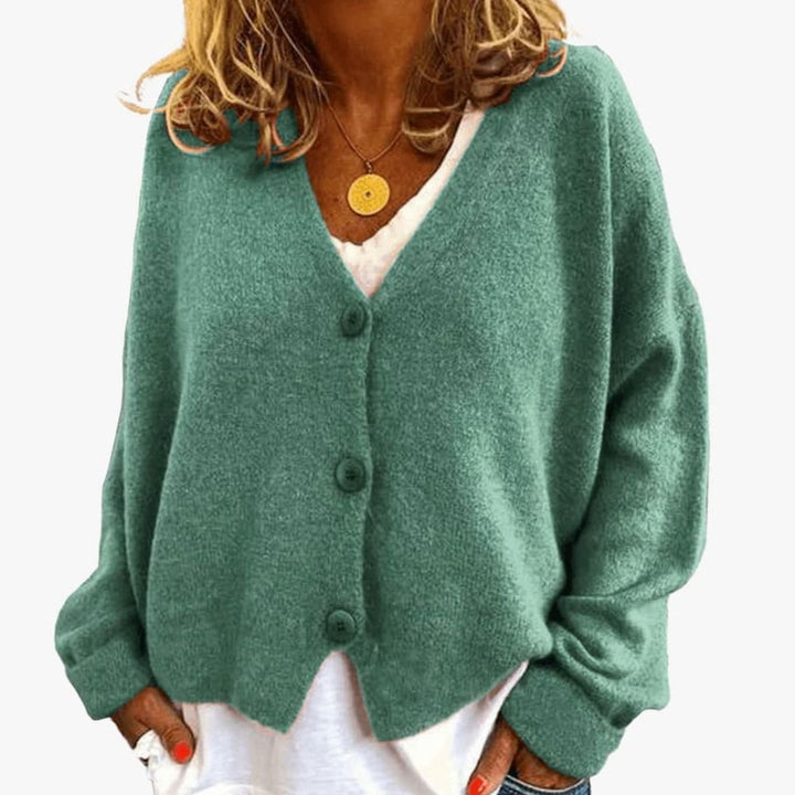 Women's Relaxed Drop-Shoulder V-Neck Button Cardigan - Sage