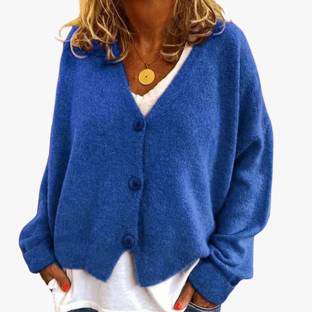 Women's Relaxed Drop-Shoulder V-Neck Button Cardigan - Blue