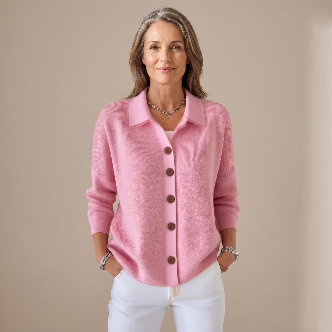 Women's Relaxed-Fit Button-Front Collared Knit Cardigan - Pink