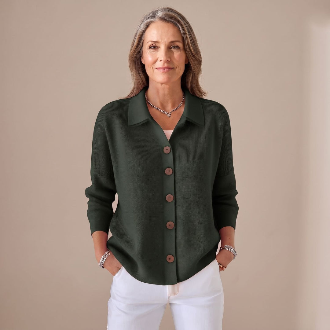 Women's Relaxed-Fit Button-Front Collared Knit Cardigan - Green