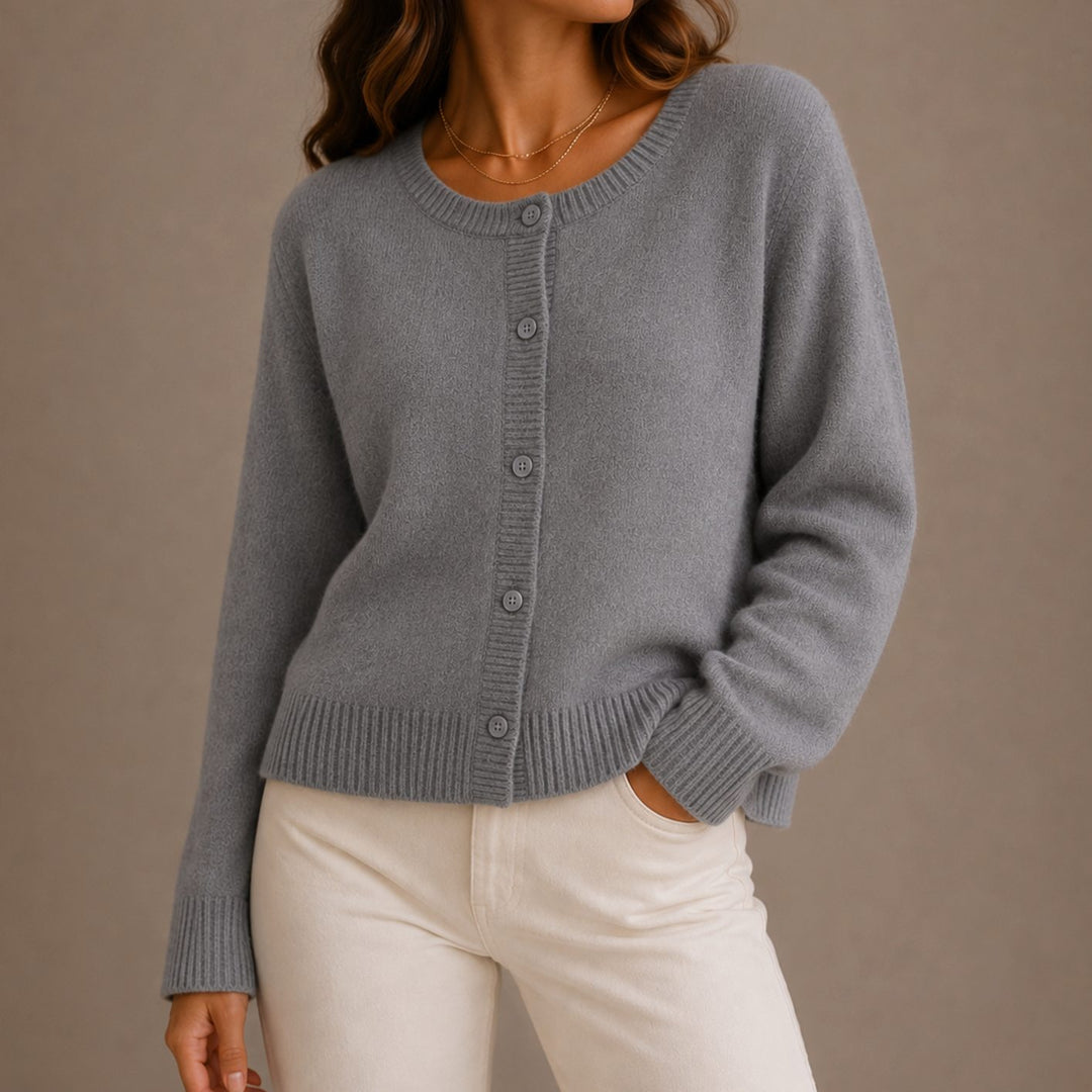 Women's Relaxed-Fit Button-Up Round Neck Knit Cardigans - Gray