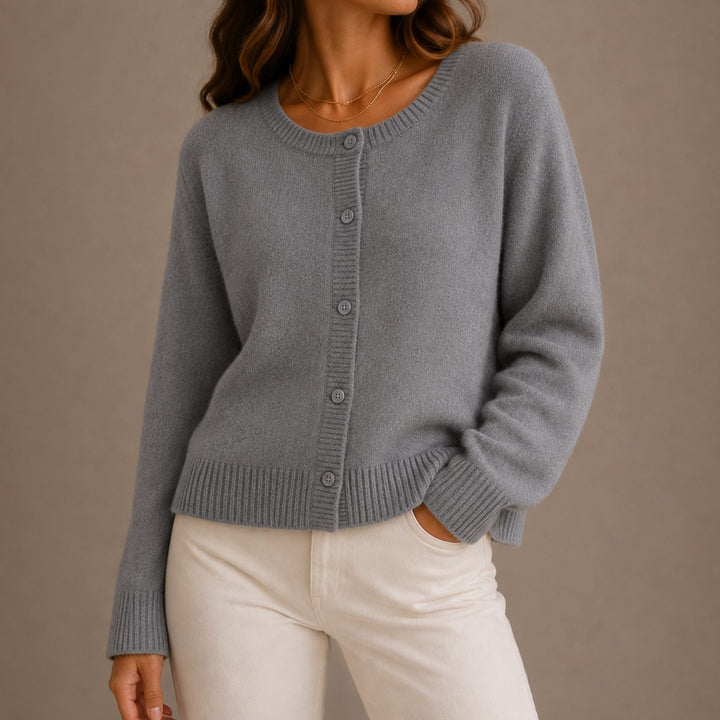 Women's Relaxed-Fit Button-Up Round Neck Knit Cardigans - Gray