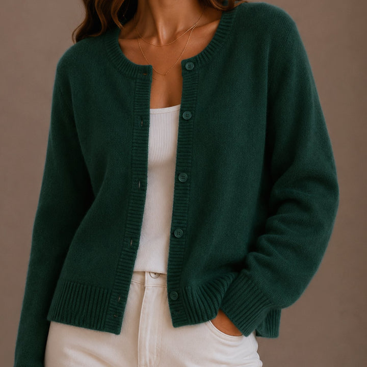 Women's Relaxed-Fit Button-Up Round Neck Knit Cardigans - Green