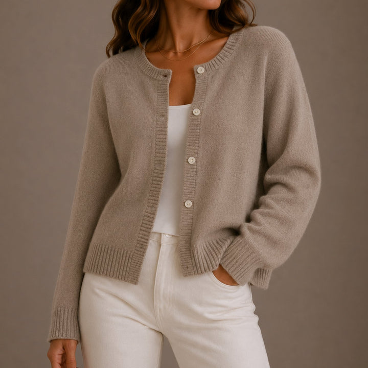 Women's Relaxed-Fit Button-Up Round Neck Knit Cardigans - Beige