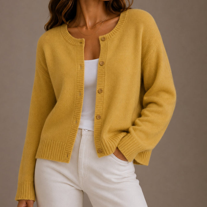 Women's Relaxed-Fit Button-Up Round Neck Knit Cardigans - Yellow