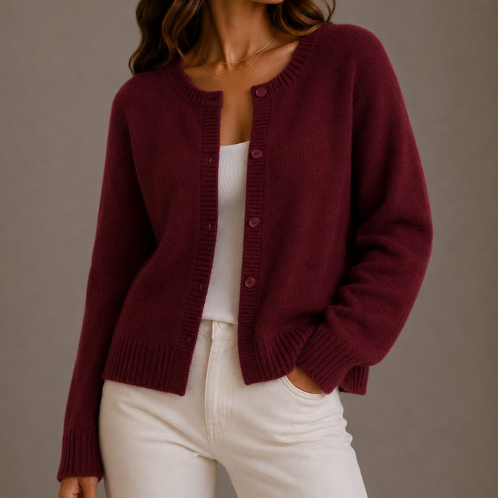 Women's Relaxed-Fit Button-Up Round Neck Knit Cardigans - Red Carpet