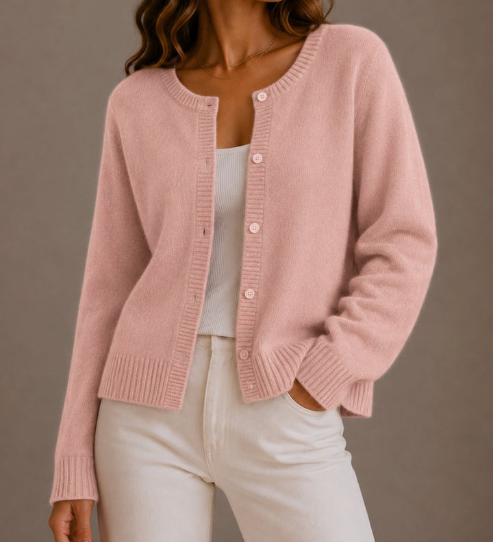Women's Relaxed-Fit Button-Up Round Neck Knit Cardigans - Pink