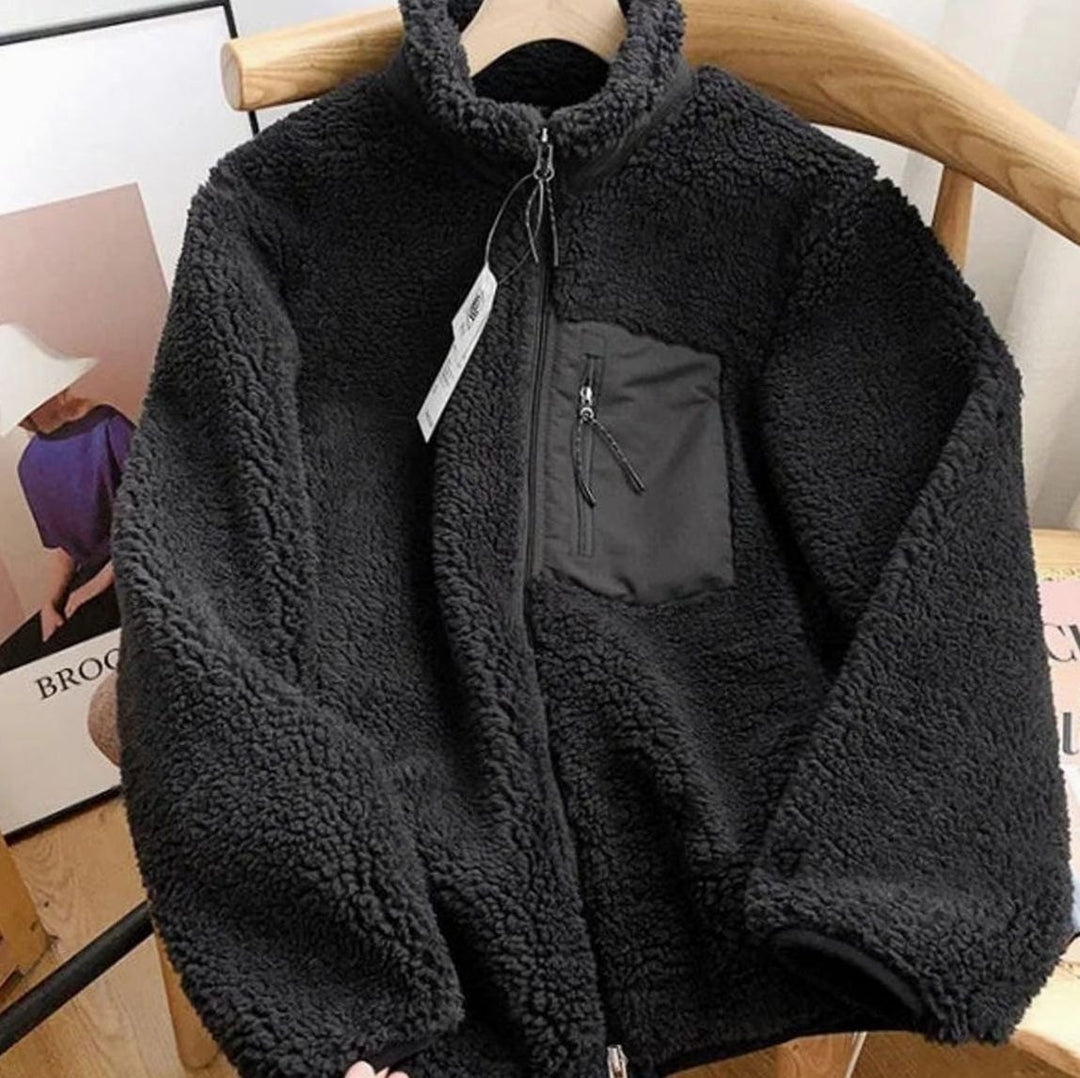 Women's Relaxed-Fit Full Zip-Up Sherpa Fleece Jacket - Black