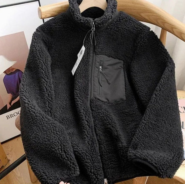 Women's Relaxed-Fit Full Zip-Up Sherpa Fleece Jacket - Black