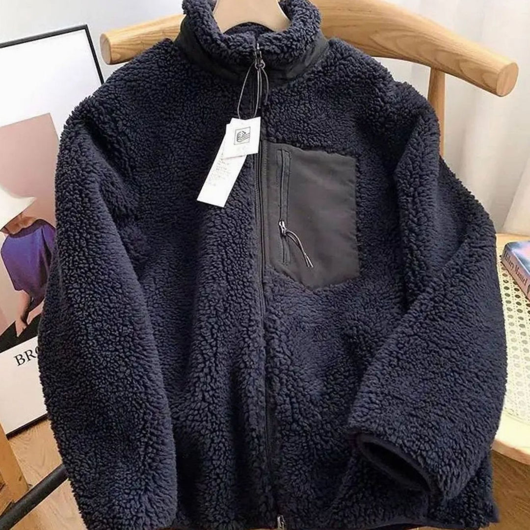 Women's Relaxed-Fit Full Zip-Up Sherpa Fleece Jacket - Navy Blue