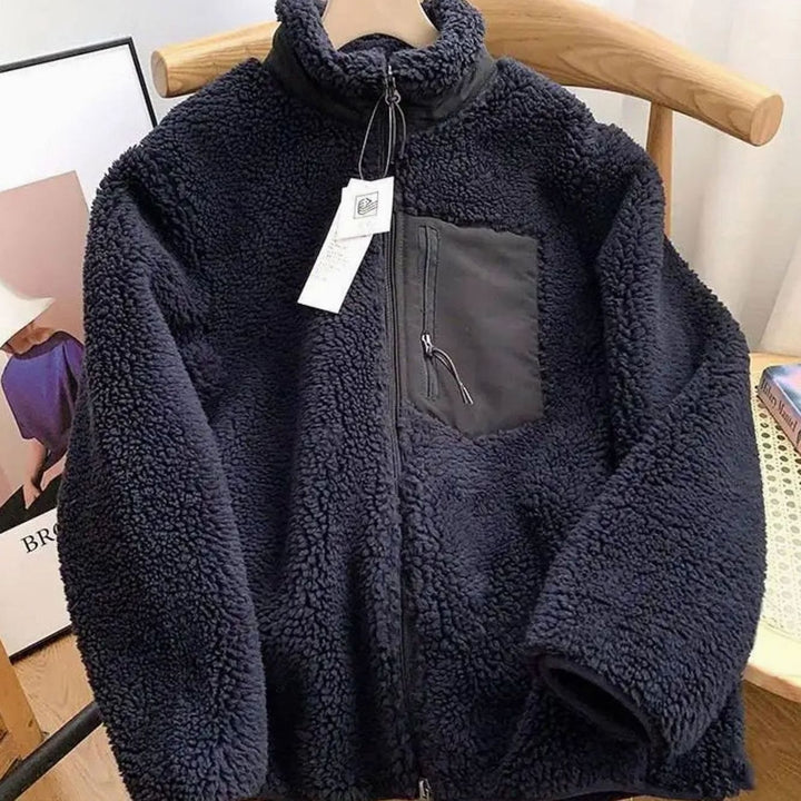 Women's Relaxed-Fit Full Zip-Up Sherpa Fleece Jacket - Navy Blue