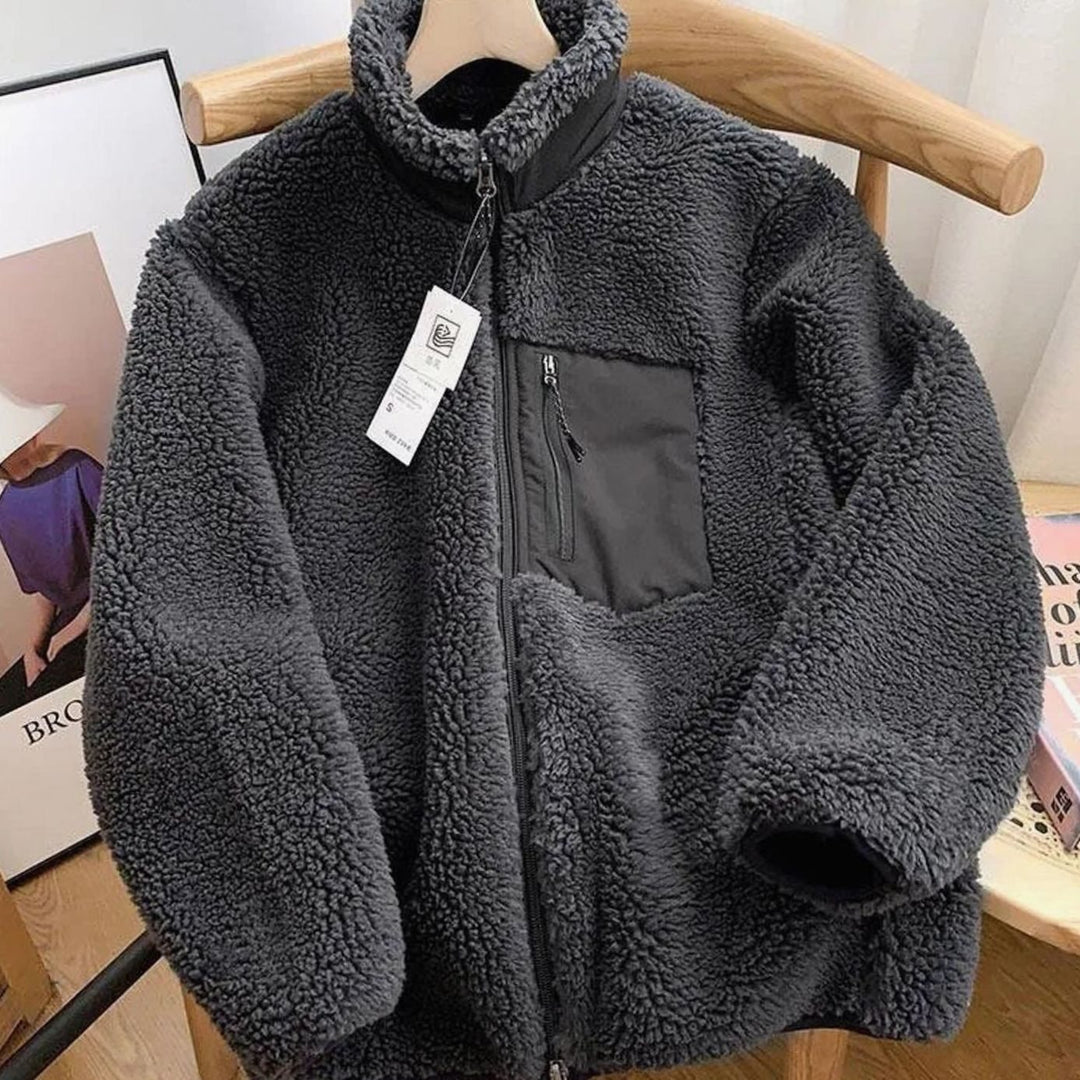 Women's Relaxed-Fit Full Zip-Up Sherpa Fleece Jacket - Grey