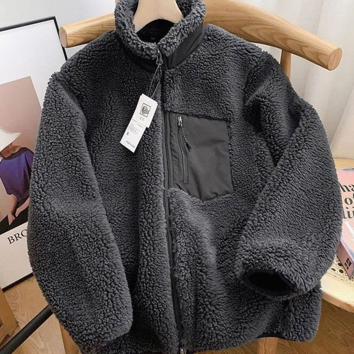 Women's Relaxed-Fit Full Zip-Up Sherpa Fleece Jacket - Grey