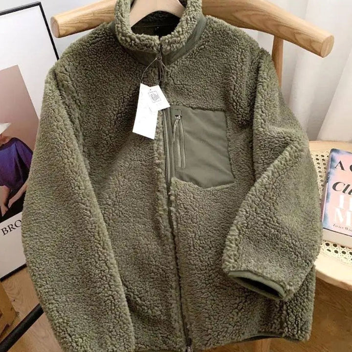 Women's Relaxed-Fit Full Zip-Up Sherpa Fleece Jacket - Army Green