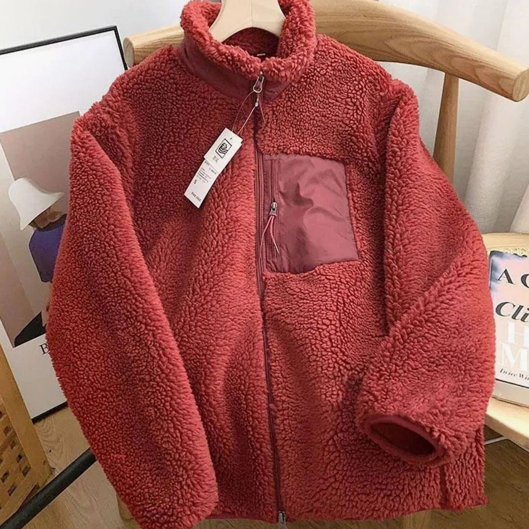 Women's Relaxed-Fit Full Zip-Up Sherpa Fleece Jacket - Red