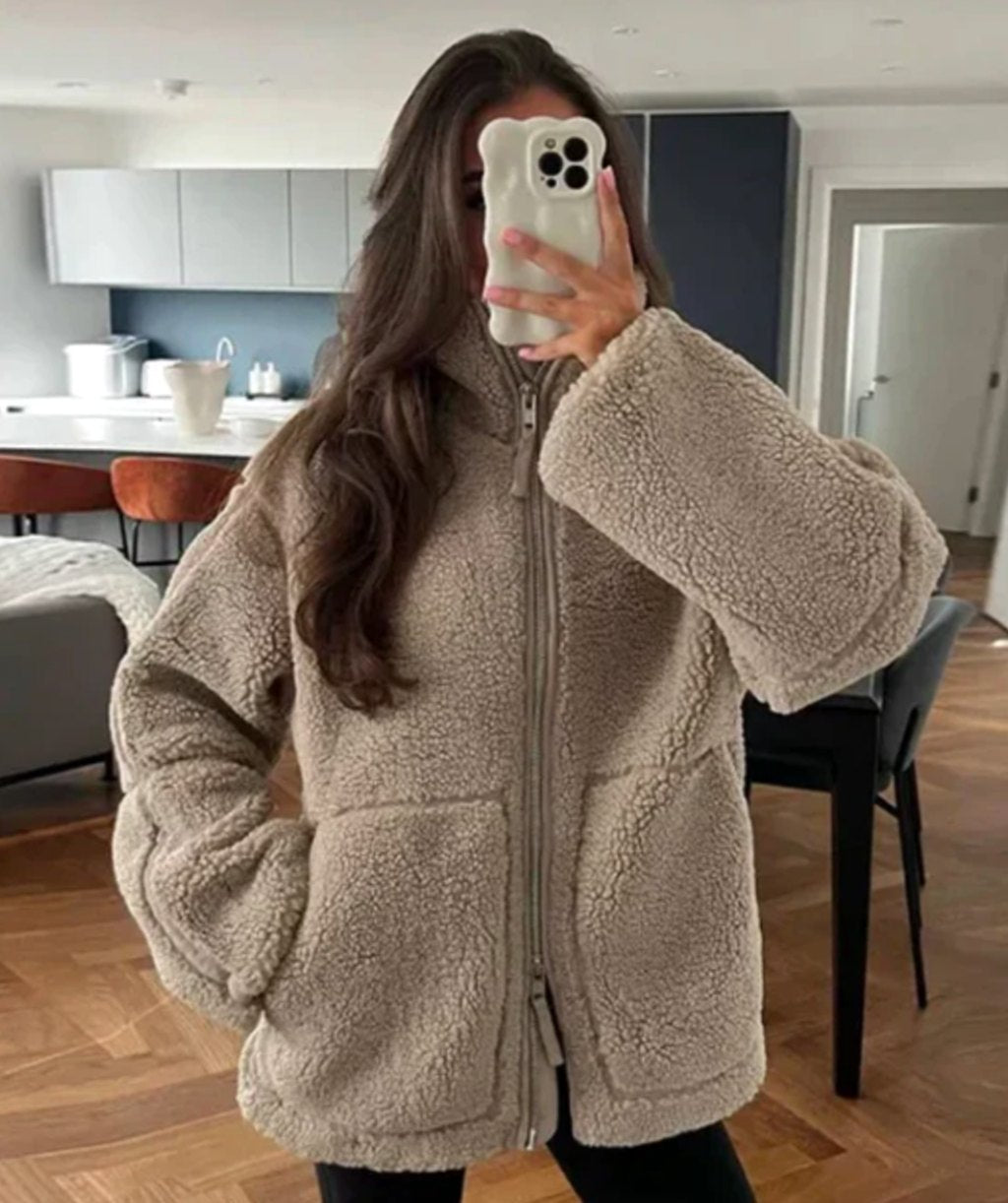 Women's Relaxed-Fit High-Neck Sherpa Zip-Up Jacket - Bronze
