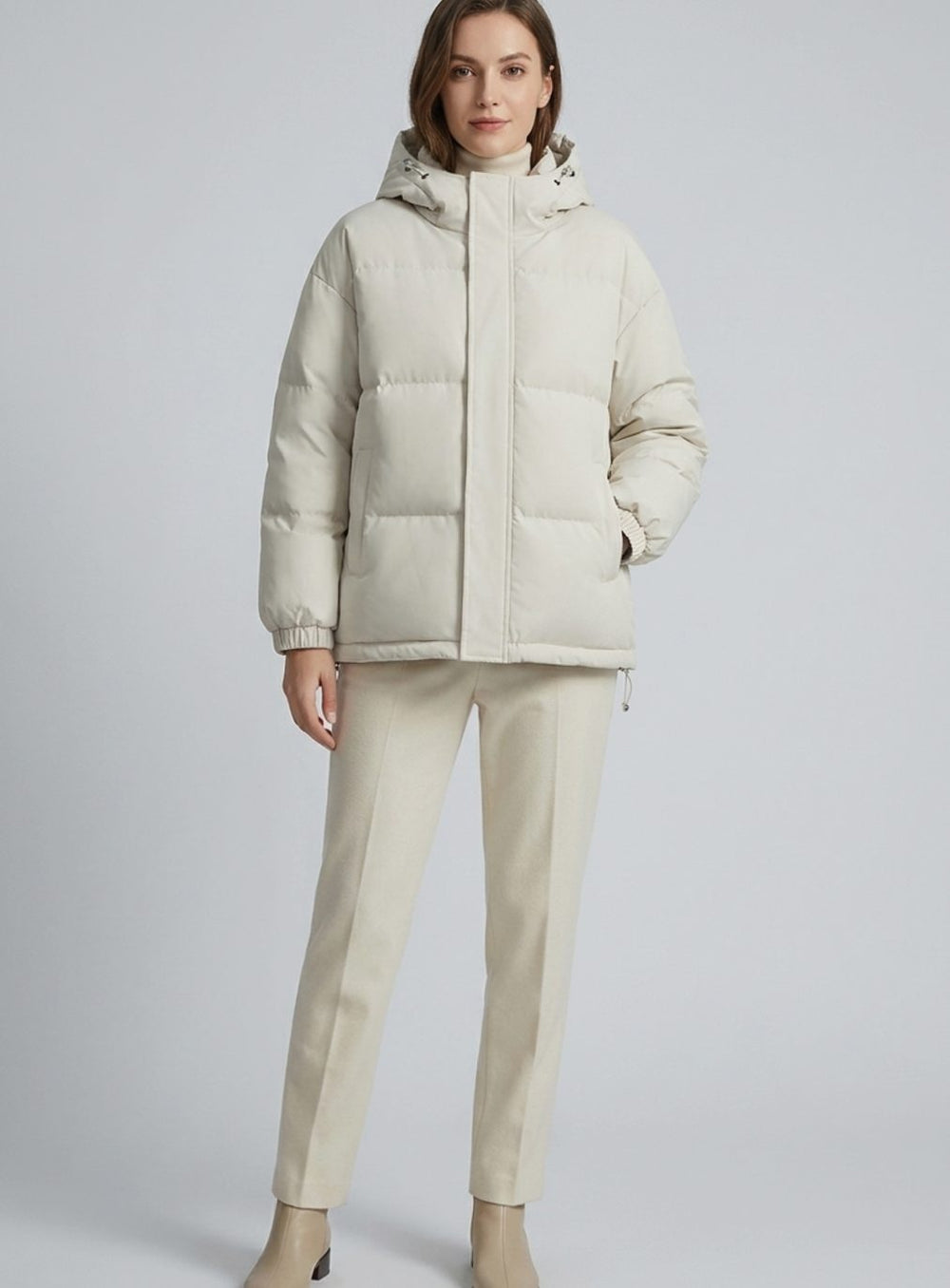 Women's Relaxed-Fit Hooded Puffer Jacket Drop-Shoulder Coat