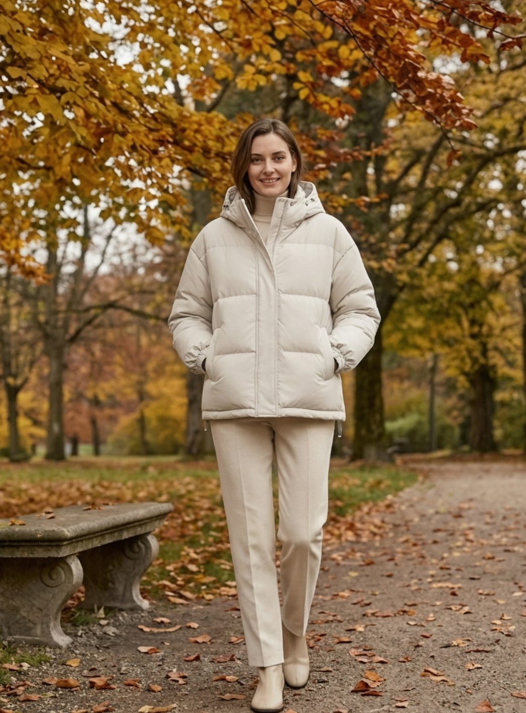 Women's Relaxed-Fit Hooded Puffer Jacket Drop-Shoulder Coat