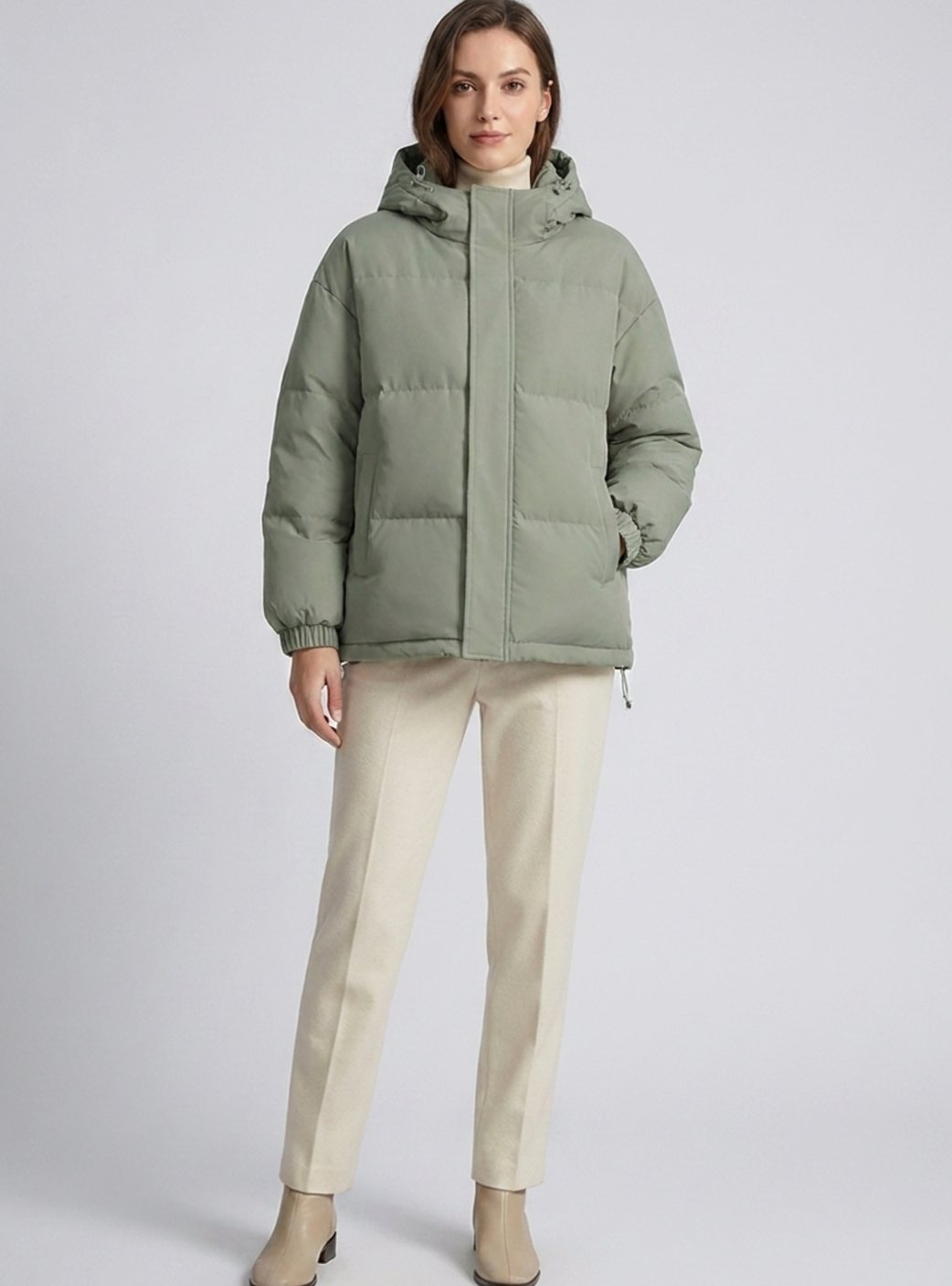 Women's Relaxed-Fit Hooded Puffer Jacket Drop-Shoulder Coat