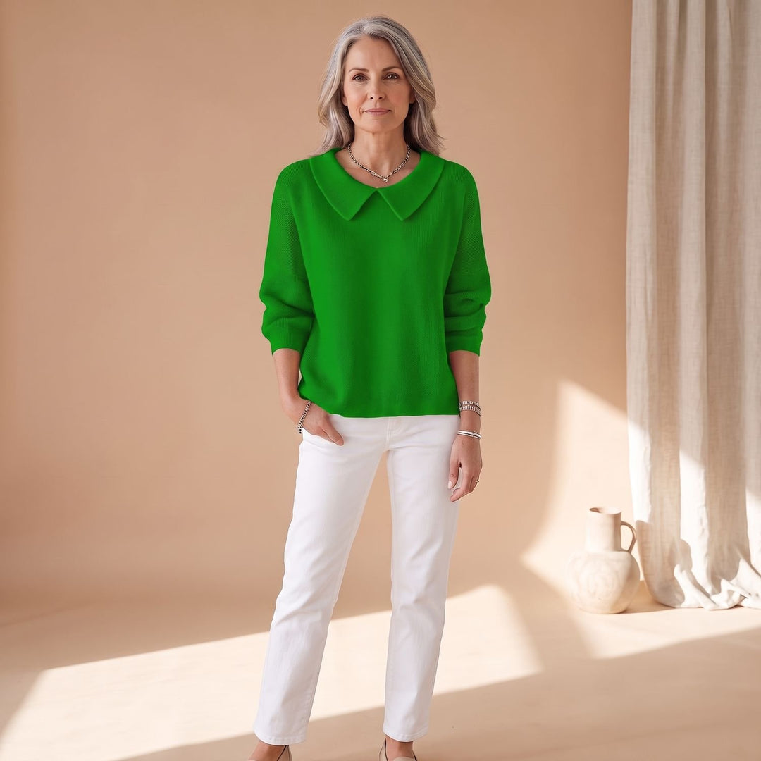 Women's Relaxed-Fit Knitted Pullover Sweater Peter Pan Collar - Green