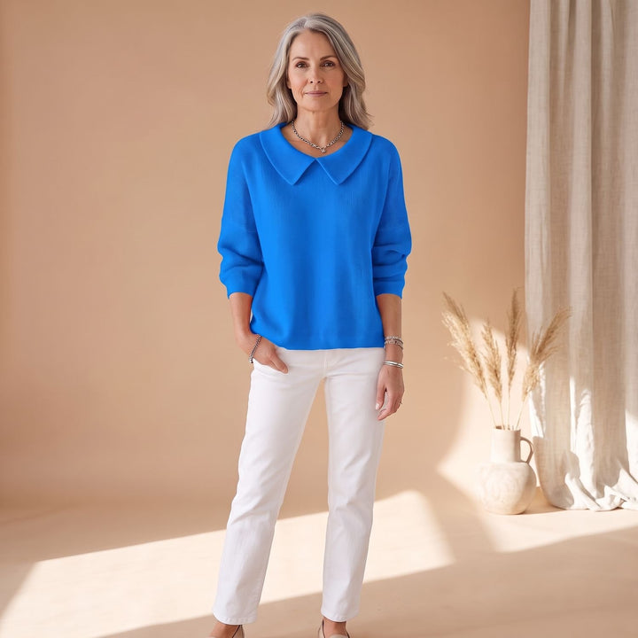 Women's Relaxed-Fit Knitted Pullover Sweater Peter Pan Collar - Blue