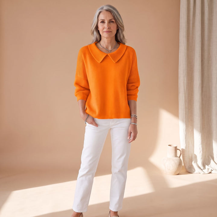 Women's Relaxed-Fit Knitted Pullover Sweater Peter Pan Collar - Orange