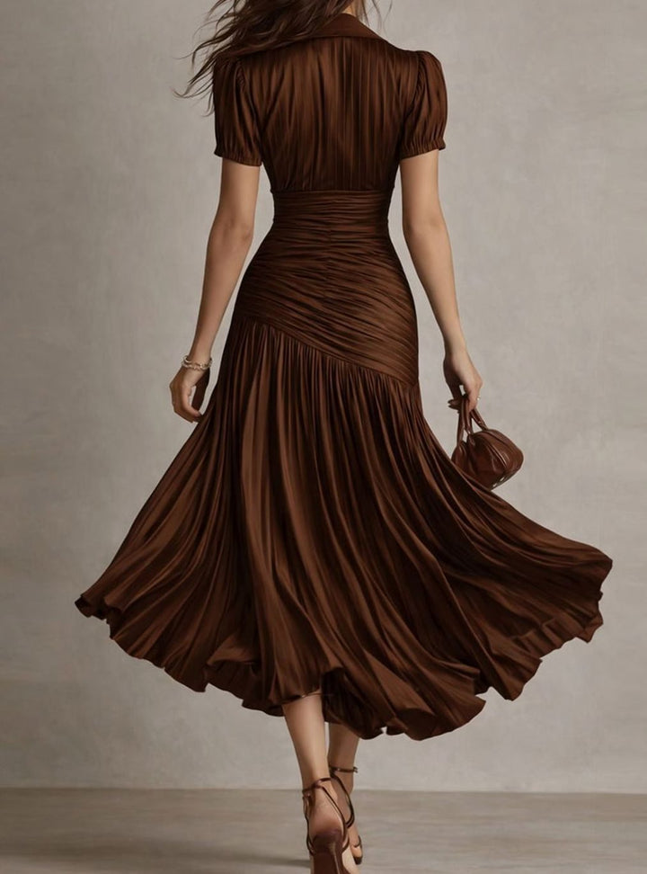 Women's Retro Striped Satin Pleated Midi Cocktail Dress