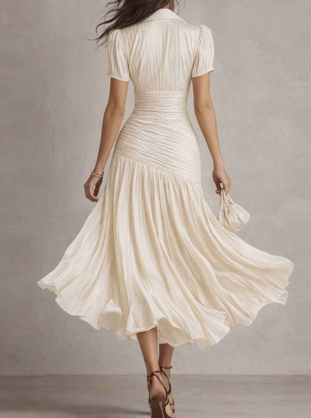 Women's Retro Striped Satin Pleated Midi Cocktail Dress